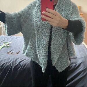 Simply Noelle Textured Knit Poncho in Soft Blue One Size Wear Long or Short